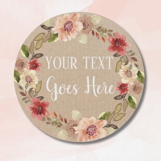 Adesivo Kraft Floral Russo Personalizado E Feito À Maneira (Personalised Handmade Vintage Floral Rustic Kraft Classic Round Sticker)