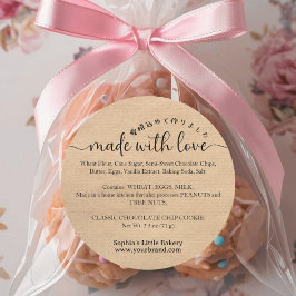 Adesivo Kraft Made with Love Script Ingredient Bakery