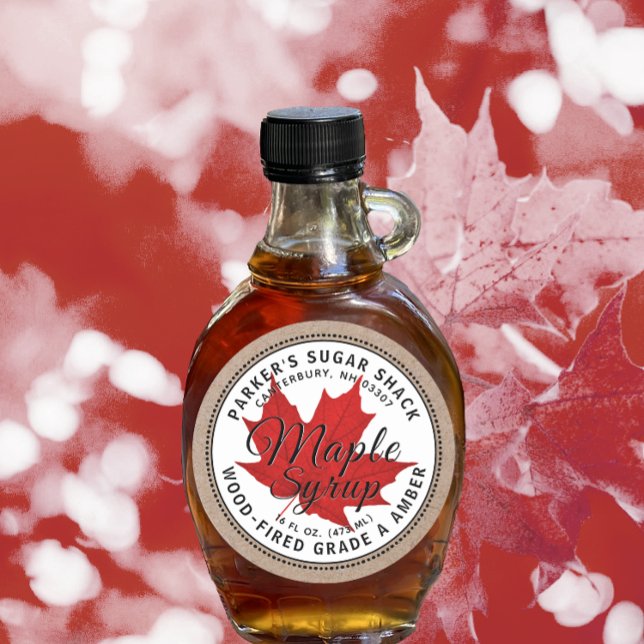 Adesivo Kraft Maple Syrup Label Red Maple Leaf (Criador carregado)