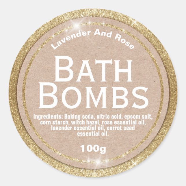 Adesivo Kraft On Glam Dourado Bath Bomb Labels (Frente)