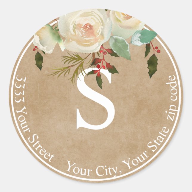 Adesivo Kraft Paper Floral Holiday Monograma Endereço de D (Frente)