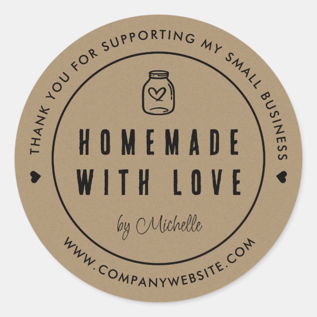 Adesivo Kraft Paper Homemade with Love Obrigado (Frente)