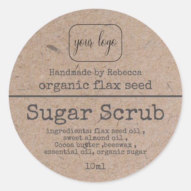 Adesivo Kraft Paper Sugar Scrub Adicionar Seu Logotipo (Frente)