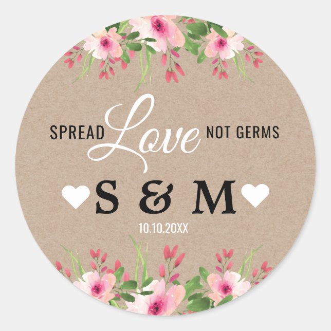Adesivo Kraft Spread Love Floral Casamento Monograma (Frente)