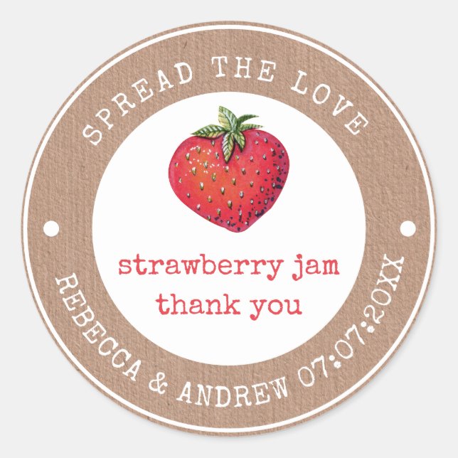 Adesivo kraft Spread The Love Strawberry Jam Wedpar Favor (Frente)