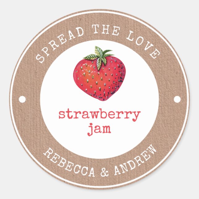 Adesivo kraft Spread The Love Strawberry Jam Wedpar Favor (Frente)