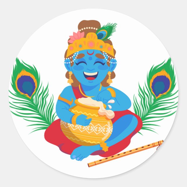 Adesivo Krishna com pena de pote de manteiga (Frente)