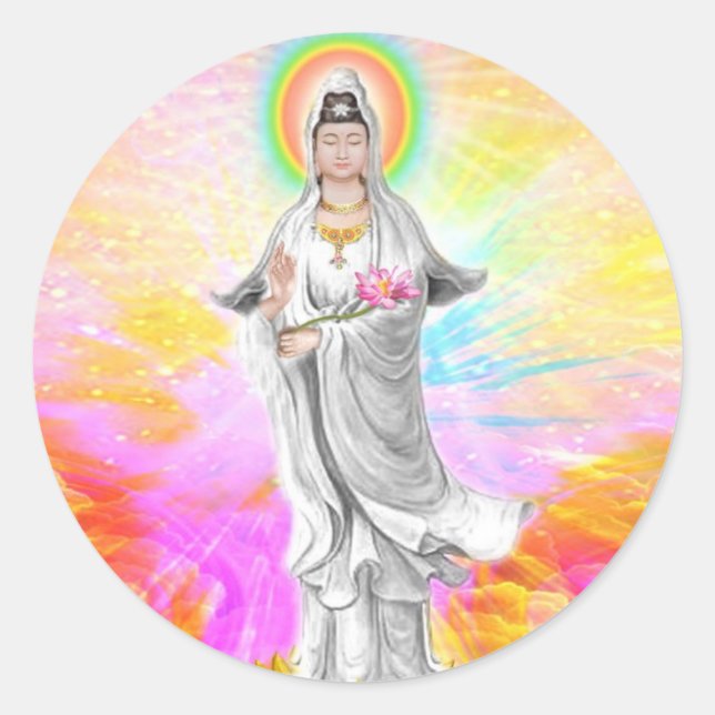 Adesivo Kwan Yin A Deusa da Compaixão com Rosa (Frente)