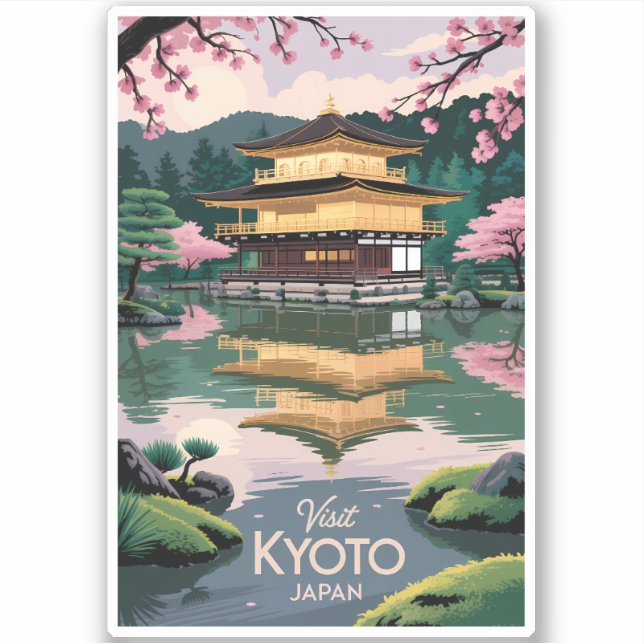 Adesivo Kyoto Japan Kinkaku-ji Illustration Travel Art Vin (Frente)