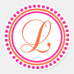 Adesivo L Monograma (Círculo Dot Rosa / Laranja)
