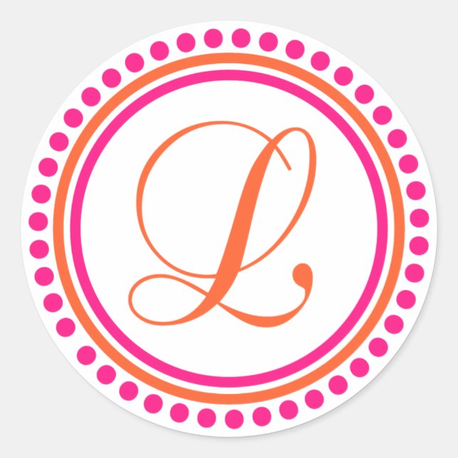 Adesivo L Monograma (Círculo Dot Rosa/Laranja) (Frente)