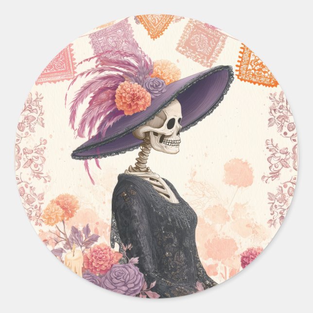 Adesivo La Catrina Skeleton Lady Day of Morte Decoupage (Frente)