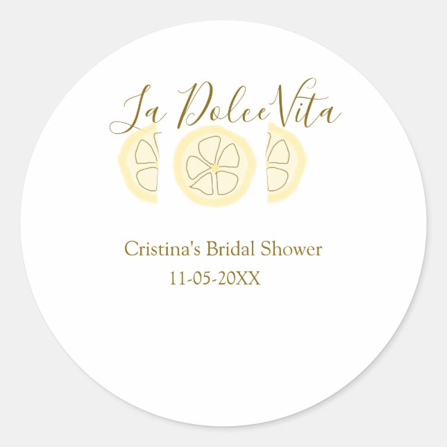 Adesivo La Dolce Vita amarelo limão chá de noiva pastel bo (Frente)