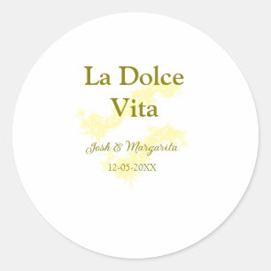Adesivo La Dolce Vita casal amarelo Nome data glit