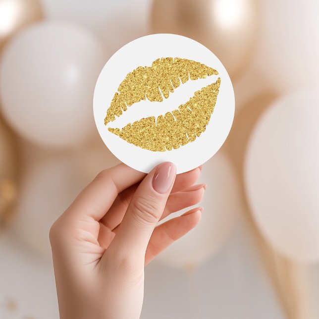 Adesivo Lábios com Brilho Dourado (Gold Glitter Lips Classic Round Sticker)
