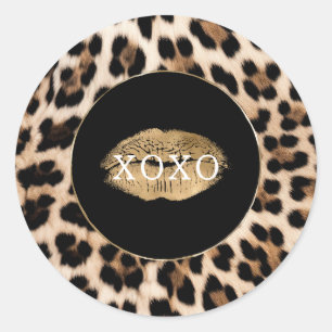 Adesivo Lábios Dourados com Impressão de Leopardo XOXO