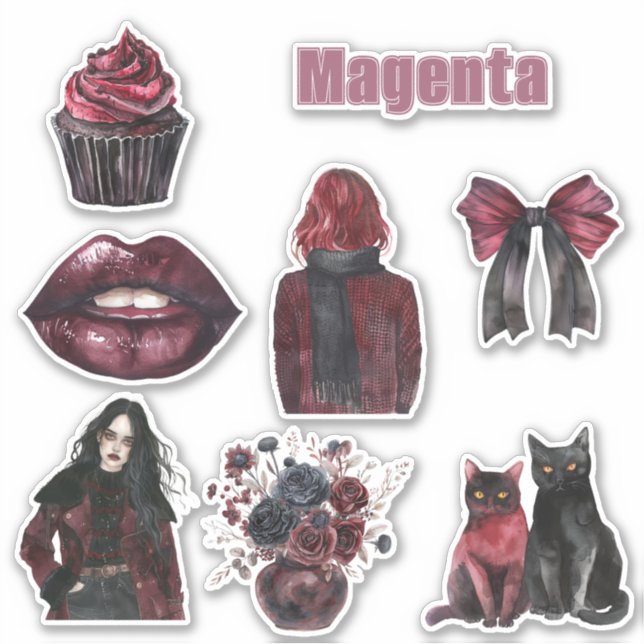Adesivo Lábios Magenta Gatos Flores Laço (Frente)
