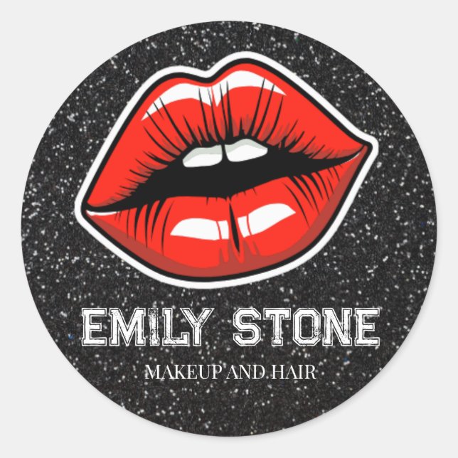 Adesivo lábios vermelho maquiador com brilho (Frente)