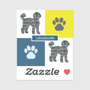 Adesivo Labradoodle Dog Silhouette & Paw Y&B Grid Sticker