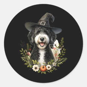 Adesivo Labradoodle Preto e Branco de Halloween em Aquarel