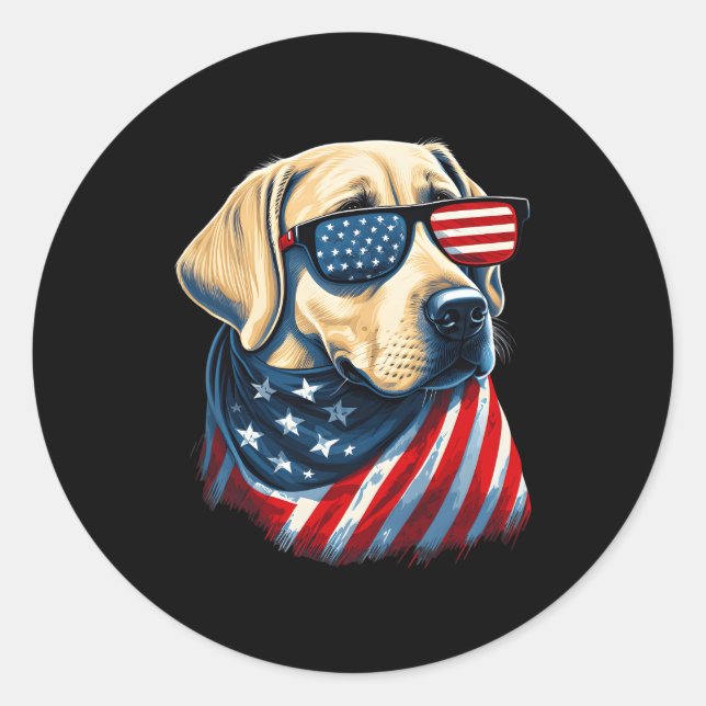 Adesivo Labrador Amarelo Com Bandeira Americana Patriótica (Frente)