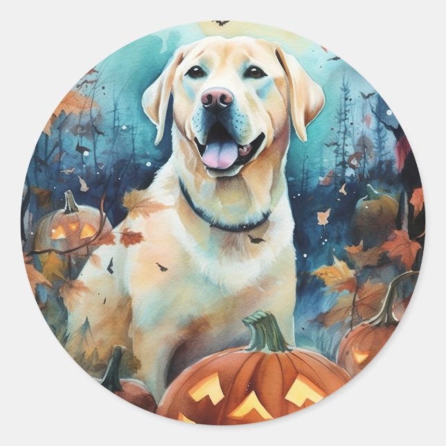 Adesivo Labrador de Halloween com Abóboras Assustadoras (Frente)