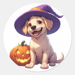 Adesivo Labrador Filhote de Halloween Com Abóbora Jack O L