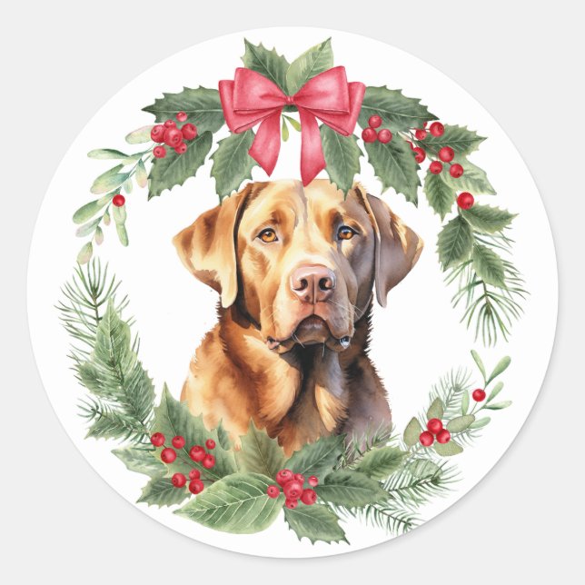 Adesivo Labrador Retriever Dog Red Arco Holly Wreath (Frente)