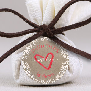Adesivo Lace Desenhado À Mão No Papel Kraft Feito Com Amor