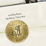 Adesivo Lace Wedding Envelope Seal Gold Black Monogram<br><div class="desc">Use the Editor to access the other letters. Lace Wedding Envelope Seal Gold Black Monogram Designed by Carrie Fink.  Printed and shipped by Zazzle or their partners.</div>