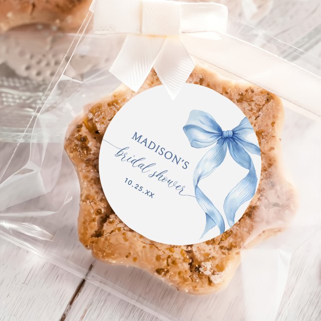 Adesivo Laço Azul Empoeirado Ela Está Amarrando o Nó Chá d (Criador carregado)