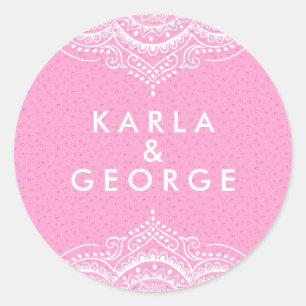 Adesivo Laço branco ornamentado & teste padrão cor-de-ro