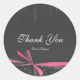 Adesivo Laço de fita rosa e cinza com strass brilhante ade