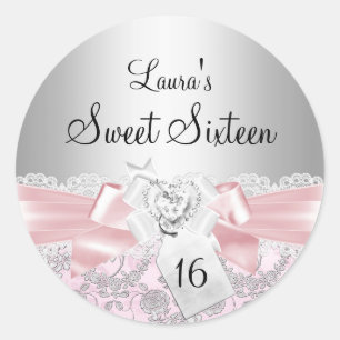 Adesivo Laço de renda rosa e floral Sweet 16