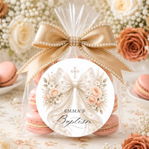 Adesivo Laço Pérola Floral Batismo 