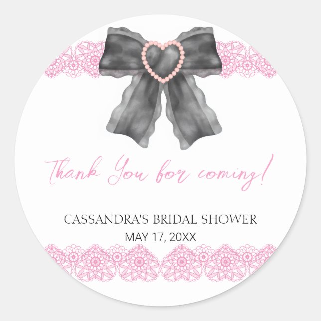 Adesivo Laço Preto Coquete Rosa de Renda para Noiva Debuta (Frente)