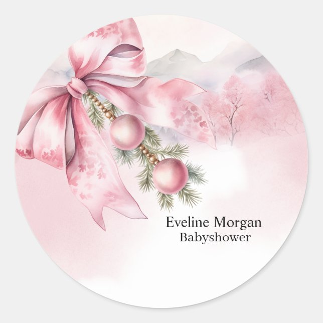 Adesivo Laço Rosa Aquarela com Bolinhas Convite de Chá de  (Frente)