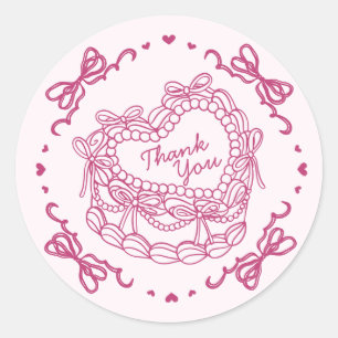 Adesivo Laço Rosa Coração Retrô Coquette Bolo Agradeciment
