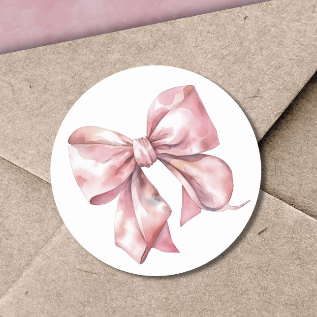 Adesivo Laço Rosa Simples para Noiva ou Chá de Bebê (Pink Bow Simple Bridal Or Baby Shower Classic Round Sticker)