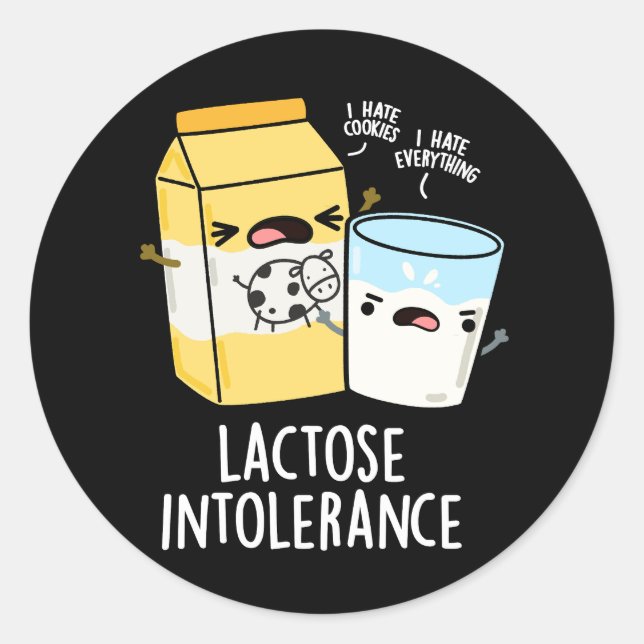 Adesivo Lactose Intolerância Engraçada Leite Pun Escuro BG (Frente)
