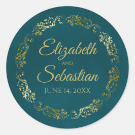Adesivo Lacy Gold Filigree Elegant Dark Teal Wedding Names