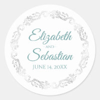 Lacy Silver Border Elegant Teal & White Weding
