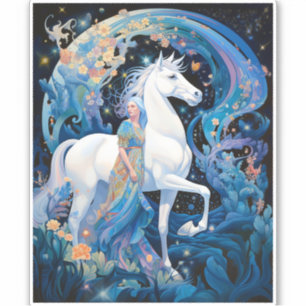 Adesivo Lady and White Horse Fantasy Art