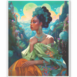 Adesivo Lady In Surreal World African American Art
