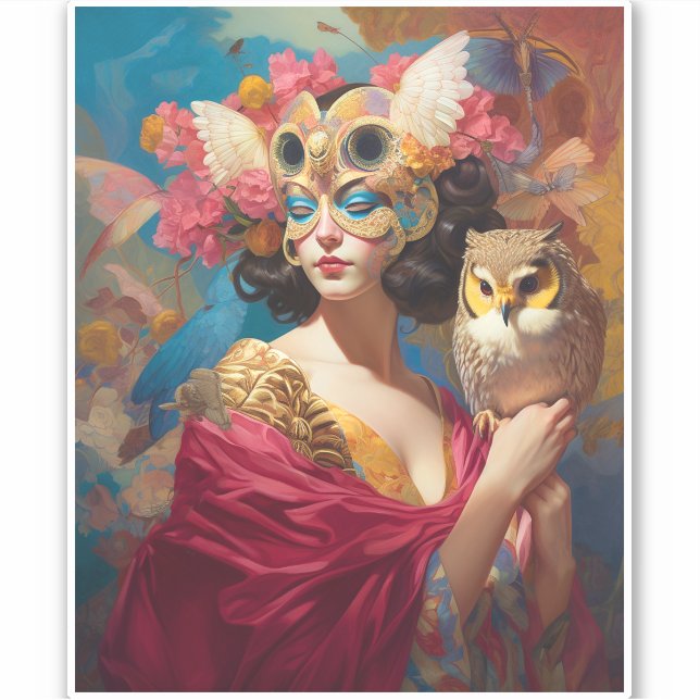Adesivo Lady With Owl Fantasy Art (Frente)