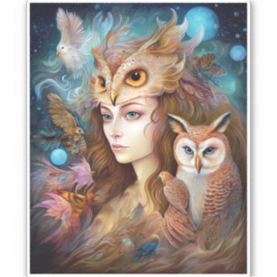 Adesivo Lady With Owl Surreal Fantasy Art