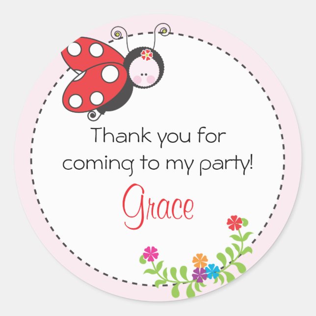 Adesivo Ladybug Birthday Favor Sticker (Frente)
