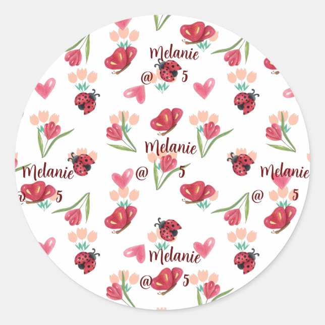 Adesivo Ladybug, borboleta e padrão cardíaco das pulgas (Frente)