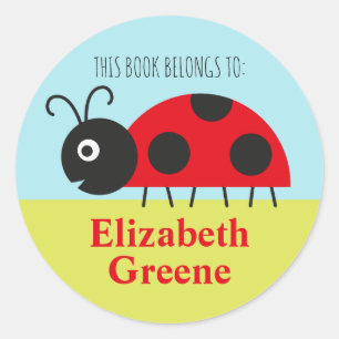Adesivo Ladybug Name Label Round Sticker para Crianças
