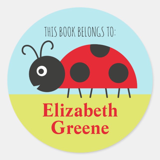 Adesivo Ladybug Name Label Round Sticker para Crianças (Frente)
